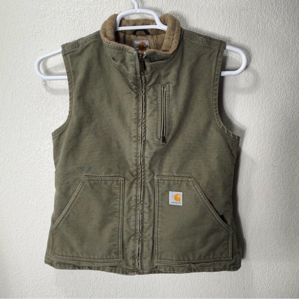 Carhartt Lined Canvas Duck Vest Women's Medium Green WV001 LOV Workwear